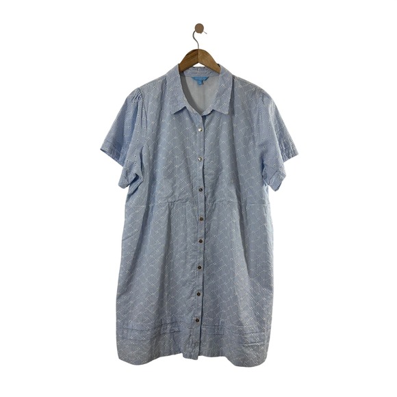 Draper James Dresses & Skirts - Draper James  XXL Blue White Stripe Eyelet 100% Cotton Button Front Shirt Dress